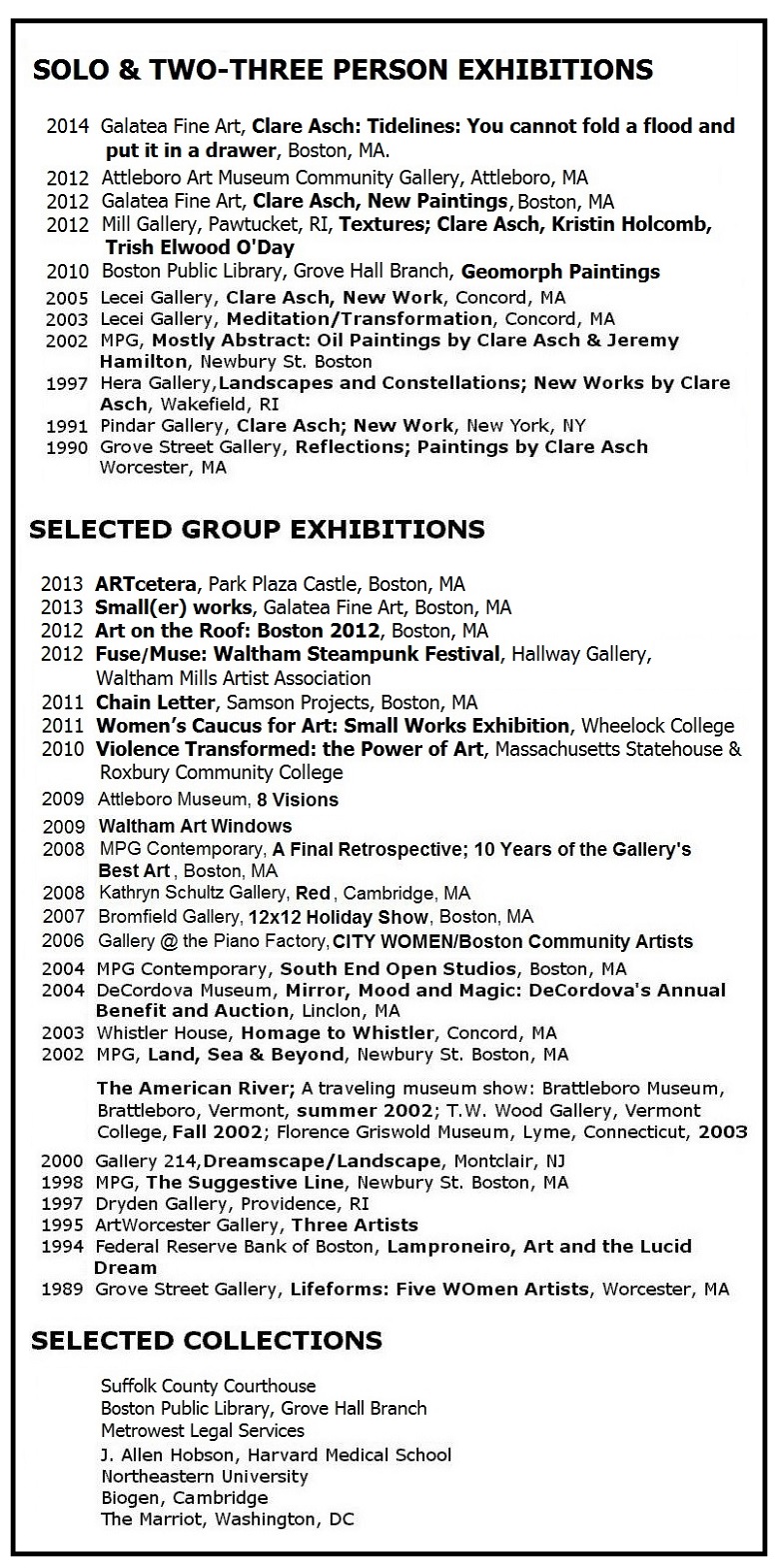 Solo, two person and selected group art exhibitions featuring Boston area artist Clare Asch
